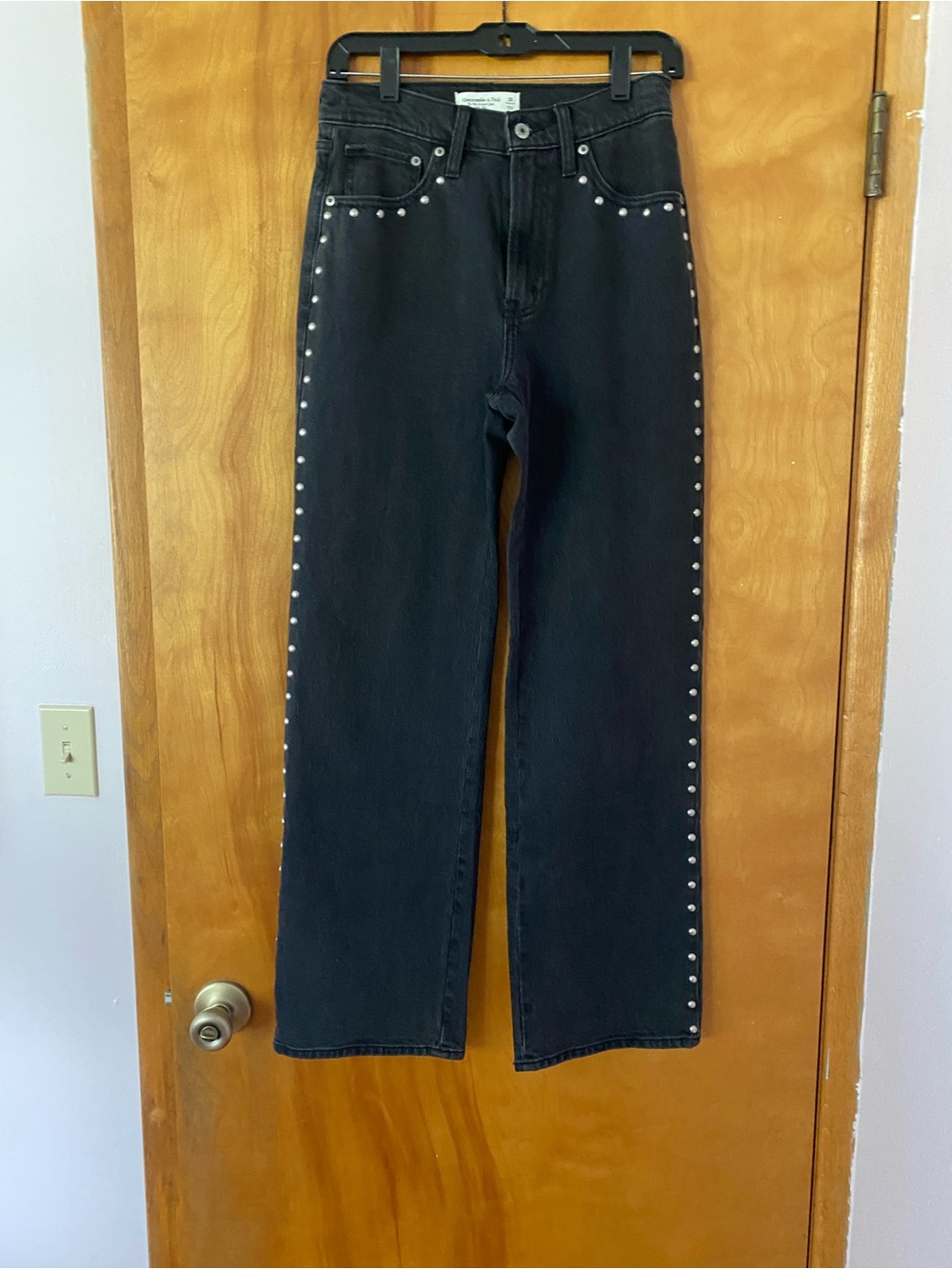 Abercrombie & Fitch Black Straight-Leg Jeans with Silver Stud Trim
